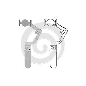 Realistic professional camera with button and display Gimbals. Isometric style. Vector illustration.