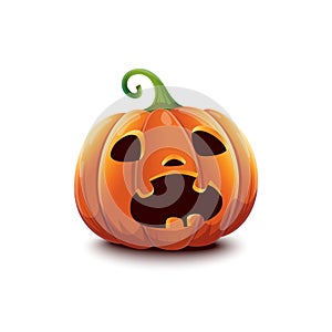 Realistic pumpkin for Halloween. Vector illustration of a scared and screaming Halloween pumpkin face on a white