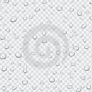 Realistic pure clear water drops set isolated on the transperant alpha background. Vector illustration.