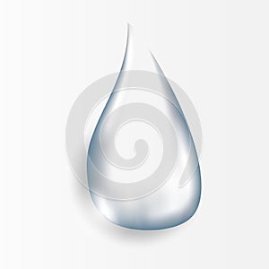 Realistic pure transparent water drop with shadow