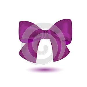 Realistic purple bow isolated on white background