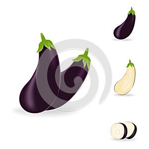 Realistic purple eggplant isolated on a white background