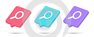 Realistic quick tips magnifying glass browsing searching datum 3d icon template set vector