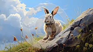 Realistic Rabbit Portrait In Detailed 2d Game Art photo