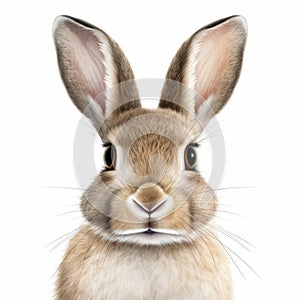 Realistic Rabbit Portrait On White Background - High Detail Digital Airbrushing