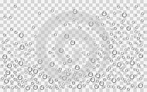 Realistic rain drops, air bubblies, oxygen on the transparent background.