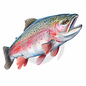 Realistic Rainbow Trout Digital Art: Detailed Illustration In Flat Shading Style