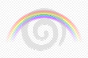 Realistic rainbow. Vector magic spectrum color after rain on transparent background