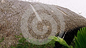 Realistic raindrops with straw roof