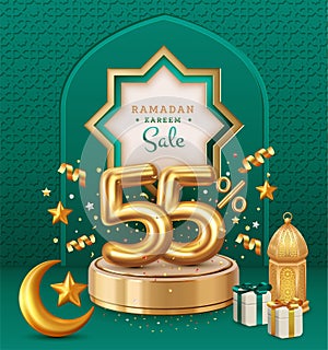 Realistic ramadan kareem with podium sale discount illustration