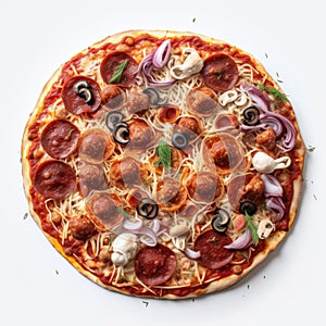 Realistic Ramen Pepperoni Mushroom Pizza On White Background