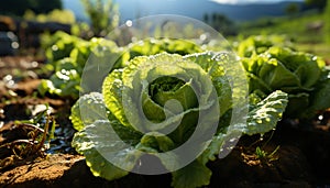 Realistic recreation of cabbages in a plantation. Illustration AI photo