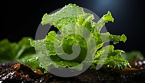 Realistic recreation of wet lettuce leaves with drops water photo