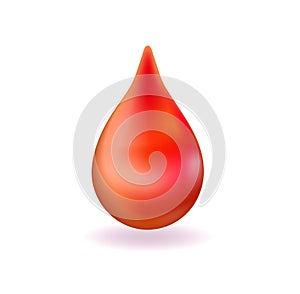 Realistic red blood drop. 3d icon droplet falls. World Donation Day Sign or Symbol. Vector illustration.