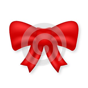 Realistic Red Bow for Decoration Present. Elegant Satin Knot for Christmas, Birthday, Anniversary Surprise. Silk Ribbon