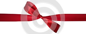 Realistic red bow with horizontal red ribbons isolated on white. Element for decoration gifts, greetings, holidays. Vector