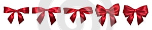 Realistic red bow isolated on white. Element for decoration gifts, greetings, holidays. Vector illustration