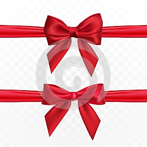 Realistic red bow and ribbon. Element for decoration gifts, greetings, holidays. Vector illustration