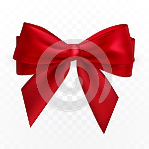 Realistic red bow and ribbon. Element for decoration gifts, greetings, holidays. Vector illustration