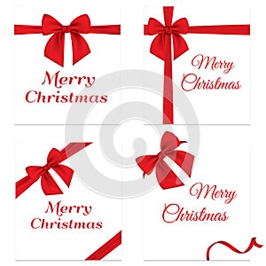 Realistic red bow and ribbon isolated on transparent background. Template for greeting card, poster or brochure. Vector