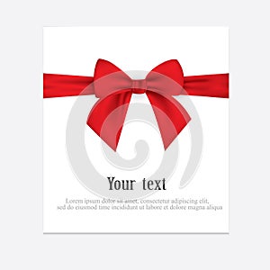 Realistic red bow and ribbon isolated on transparent background. Template for greeting card, poster or brochure. Vector