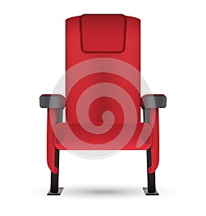 Realistic red cinema movie theater seat isolated on white background, vector illustration