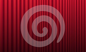Realistic red curtain on stage. Red closed velvet curtain for circus, theatre, scene and club. Background with light of projector