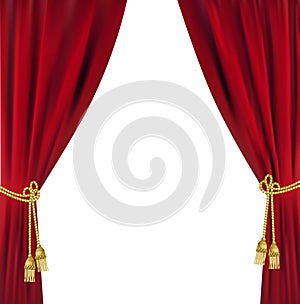 Realistic red curtains. theater stage borders, 3D elegant backdrop folding drapery photo