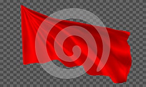 Realistic red flag flying on grey checkered background vector