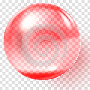 Realistic red glass ball. Transparent red sphere