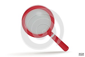 Realistic red Magnifying glass with shadow isolated on white background. Lupe 3d in a realistic style. Search vector icon.