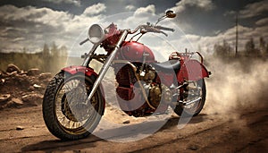 Realistic Red Motorcycle On Dirt Road - Meticulous Photorealistic Art