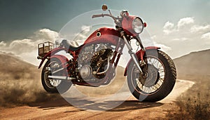 Realistic Red Motorcycle On Dirt Road - Meticulous Photorealistic Art