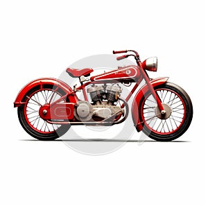 Realistic Red Motorcycle In Wpa Style On White Background