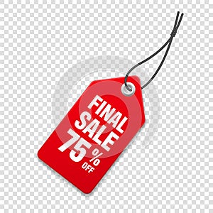 Realistic red price tag. Special offer or shopping discount label. Retail paper sticker. Promotional sale badge with