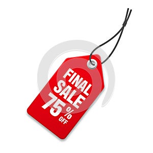 Realistic red price tag. Special offer or shopping discount label. Retail paper sticker. Promotional sale badge. Vector
