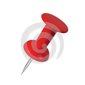 Realistic red push pin. Isolated vector illustration.