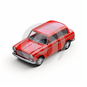 Realistic Red Retro Car Diecast Model On White Background