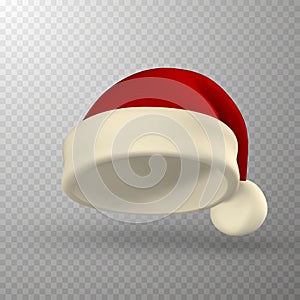 Realistic Red Santa Claus hat. Gradient mesh Santa Claus cap with fur. Vector illustration