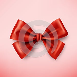 Realistic red satin ribbon bow, vector isolated bow for decoration compositions