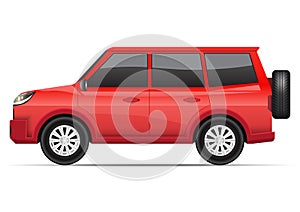 Realistic red SUV car side view