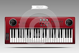Realistic red synthesizer . Vector illustration.