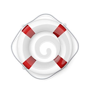 Realistic red and white lifebuoy whith a rope. Life buoy- realistic vector drawing isolated on white background. Eps10