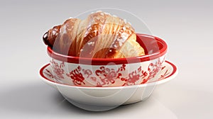 Realistic Red And White Striped Pastry In Oriental Bowl