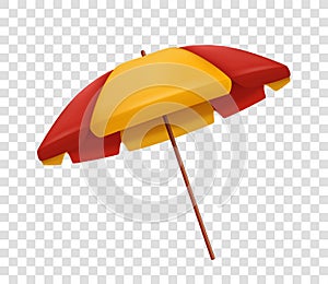 Realistic red and yellow beach umbrella isolated on transparent background vector
