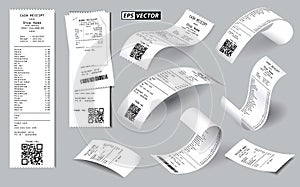 Realistic register sale receipt isolated or cash receipt printed