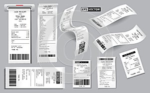 Realistic register sale receipt isolated or cash receipt printed