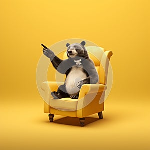 Realistic Rendered Panda Bear In Arm Chair: High Quality Photo photo