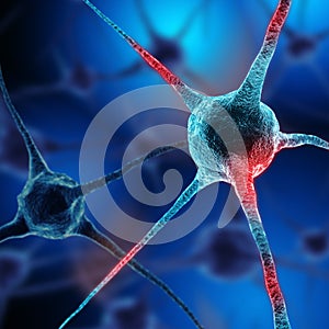 Realistic rendering of neurone - on the blue background