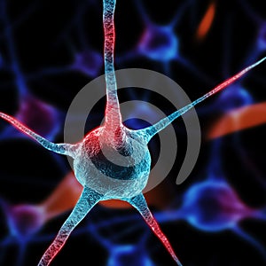 Realistic rendering of neurone - in red colors